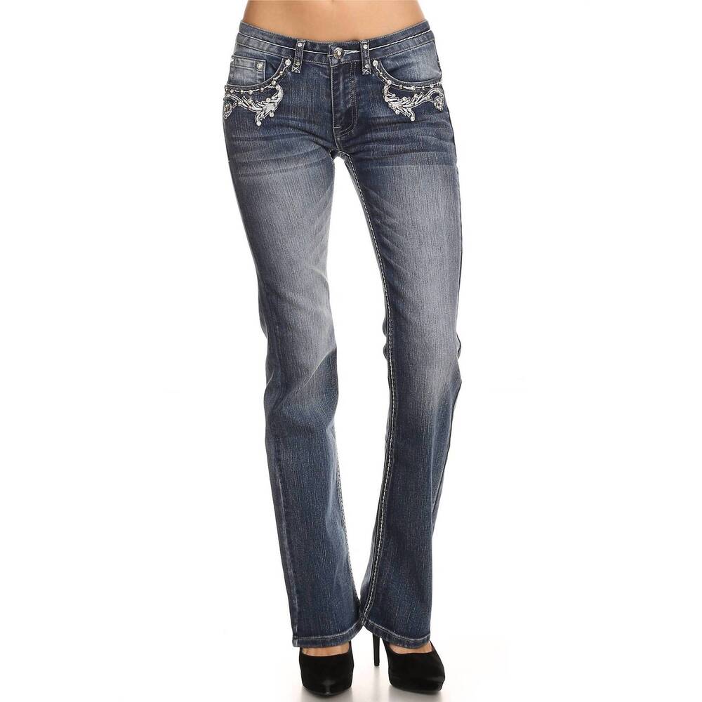 NEW BUS STOP naughty denim with skull pockets in blue